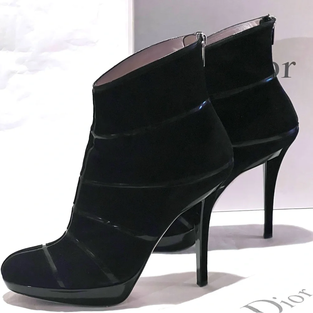 Dior Graphic Suede/Patent Leather Black Ankle Boots Size 40 - Picture 4 of 17